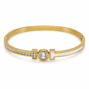 Gold Twisted Rope Diamond Oval Kada for Women | Braided Band Stone Stainless Steel Ladies Bangle | Textured Festive Jewellery