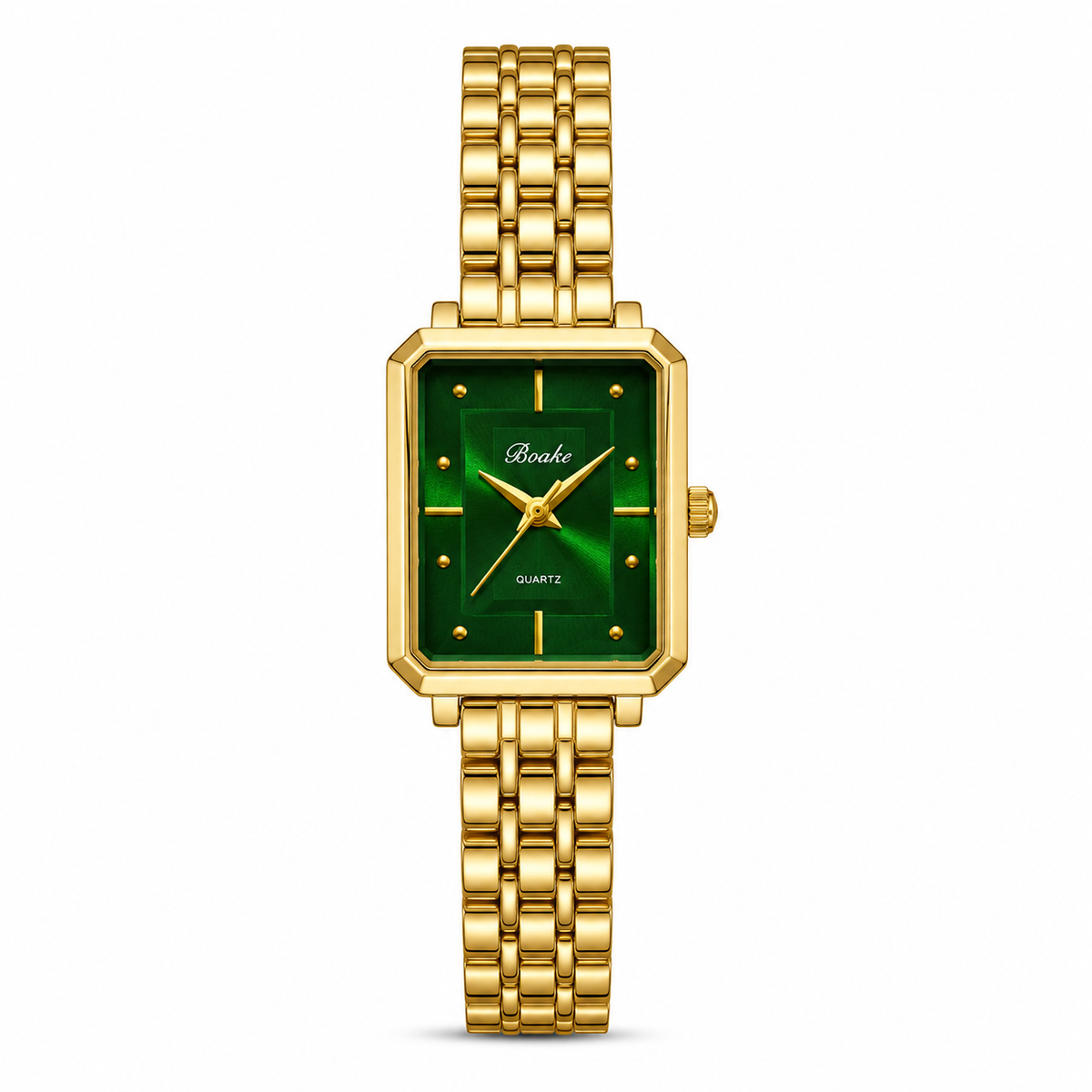 Watches Gold-Tone Rectangular Green Dial Minimal Chain Bracelet Watch for Women