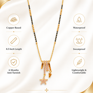 KZ Gold Plated Star Charm Bar CZ Mangalsutra for Women Black Bead Chain Multi Drop Bar Pendant FS