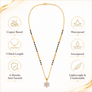 KZ Gold Plated Star Cluster CZ Mangalsutra for Women Black Bead Chain 6 Point Star Pendant FS