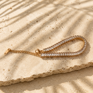 Gold Plated Rectangular Baguette White Stone Continuous Tennis Bracelet with Lobster Clasp