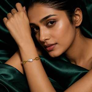 Gold Plated Adjustable Chain Bracelet with Alternating Open Oval Rings and Baroque White Pearl Drops