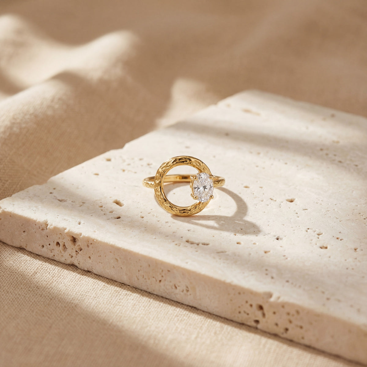 Gold Plated Round Solitaire White CZ Bezel Ring | Minimalist Everyday Statement Ring