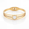 Mother of Pearl Five Petal Flower Baby Kada Bangle | Gold Plated Pave CZ Floral Cuff for Women