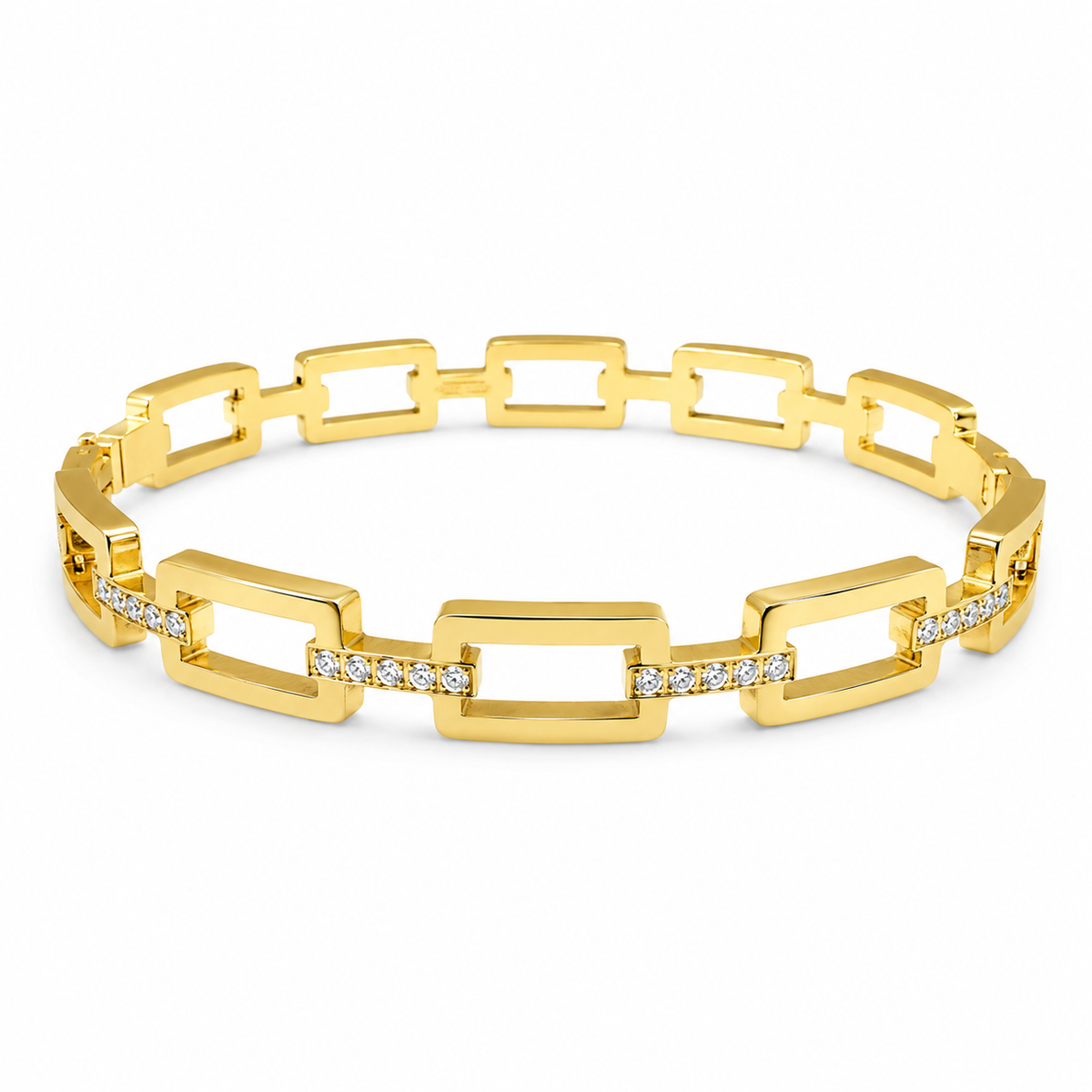 Gold Rectangular Link Chain Kada for Women | Square Frame Open Link Stainless Steel Ladies Bangle | Bold Contemporary Jewellery