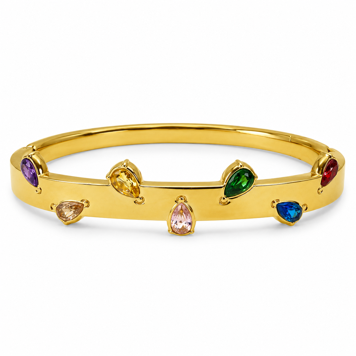 Real Pear Teardrop Multicolor Stone Gold Oval Kada for Women | Prong Set Gemstone Stainless Steel Ladies Bangle | Vibrant Stone Jewellery