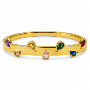 Real Pear Teardrop Multicolor Stone Gold Oval Kada for Women | Prong Set Gemstone Stainless Steel Ladies Bangle | Vibrant Stone Jewellery