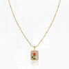 Gold Rectangular Red Enamel Rose Pendant Chain Anti-Tarnish Necklace