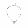 KZ Gold Plated Emerald Cut CZ Solitaire Mangalsutra for Women Black Bead Chain Rectangular Pendant FS