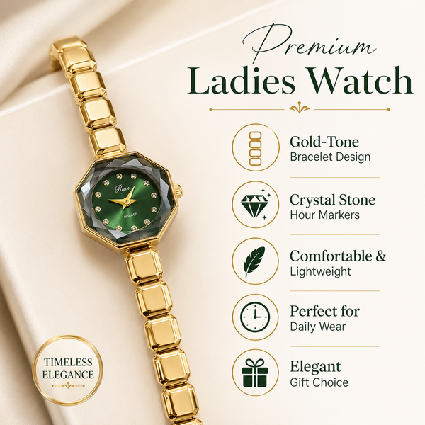 Watches Gold-Tone Rectangular Green Dial Elegant Bracelet Watch for Women