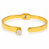 Gold Hinged Pear Solitaire Diamond Oval Kada for Women | Single Teardrop Stone Stainless Steel Ladies Bangle | Statement Festive Jewellery