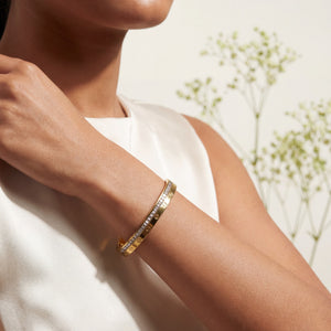 Pave CZ Bezel Accent Eternity Baby Kada Bangle | Gold Plated Slim Stackable Bracelet for Women