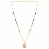KZ Gold Plated Emerald Cut Halo CZ Mangalsutra for Women Black Bead Chain Rectangle Solitaire Pendant FS