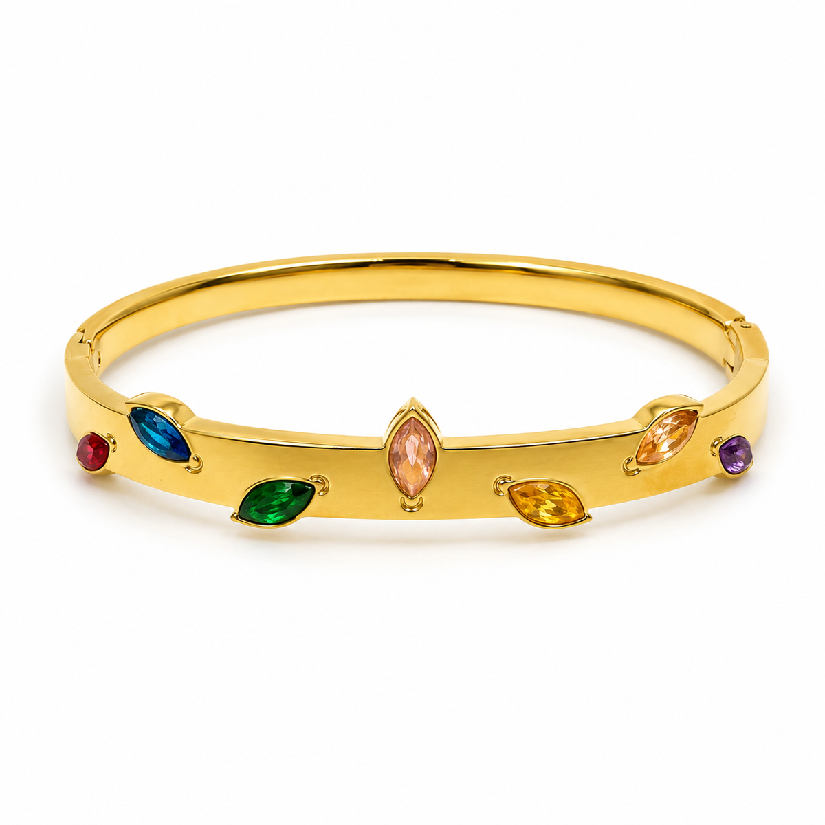 Real Marquise Navette Multicolor Stone Gold Oval Kada for Women | Mixed Cut Gemstone Stainless Steel Ladies Bangle | Colorful Festive Jewellery