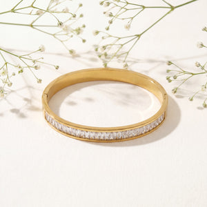 Slim Baguette CZ Eternity Baby Kada Bangle | Gold Plated White Stackable Bracelet for Women