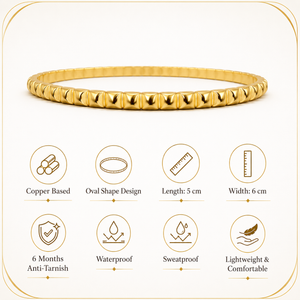 Gold Petal Leaf Textured Stud Oval Kada for Women | No Stone Embossed Floral Stainless Steel Ladies Bangle | Texture Festive Jewellery
