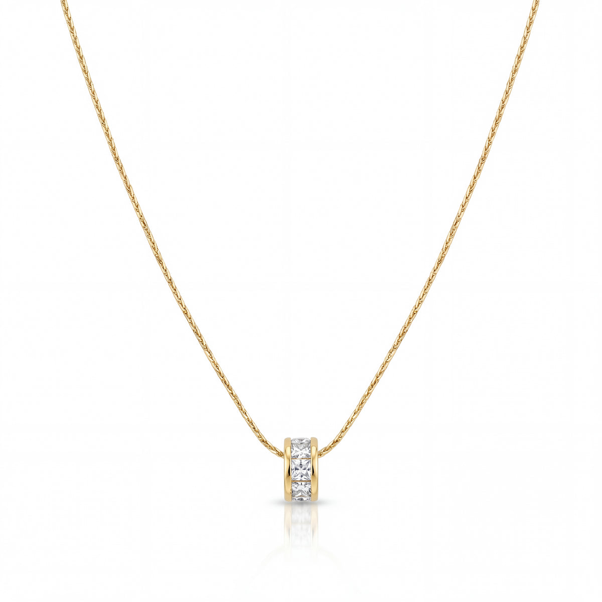 Gold Barrel CZ Bead Slider Pendant Chain Anti-Tarnish Necklace