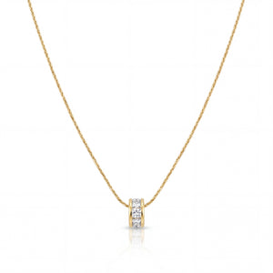 Gold Barrel CZ Bead Slider Pendant Chain Anti-Tarnish Necklace