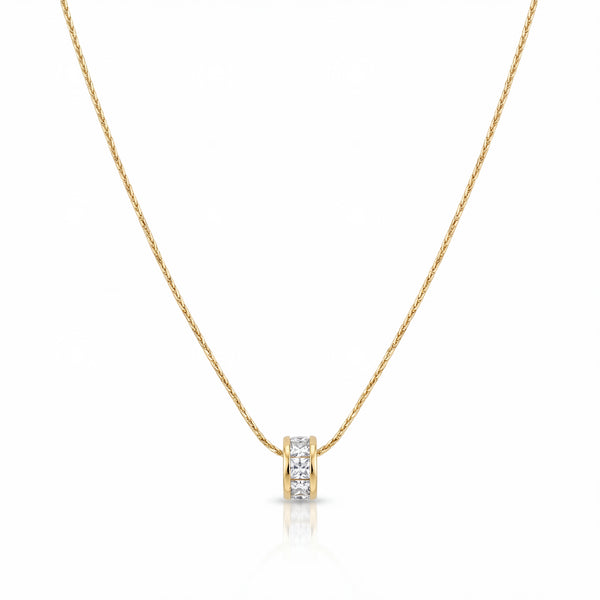 Gold Barrel CZ Bead Slider Pendant Chain Anti-Tarnish Necklace