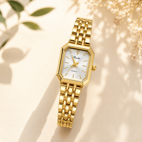 Watches Gold-Tone Rectangular Dial Elegant Bracelet Watch for Women