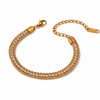 Gold Plated White Stone Tennis Centre with Dual Curb Chain Edges Statement Bracelet with Lobster Clasp