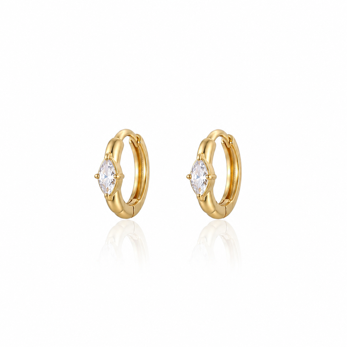 Gold Plated Marquise CZ Huggie Hoop Earrings
