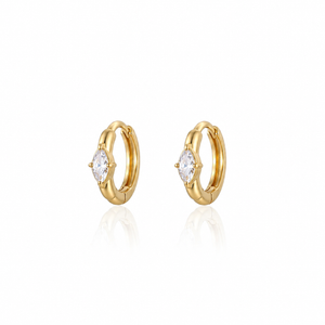 Gold Plated Marquise CZ Huggie Hoop Earrings