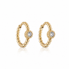 Gold Plated Beaded Hoop Earrings with CZ Stone