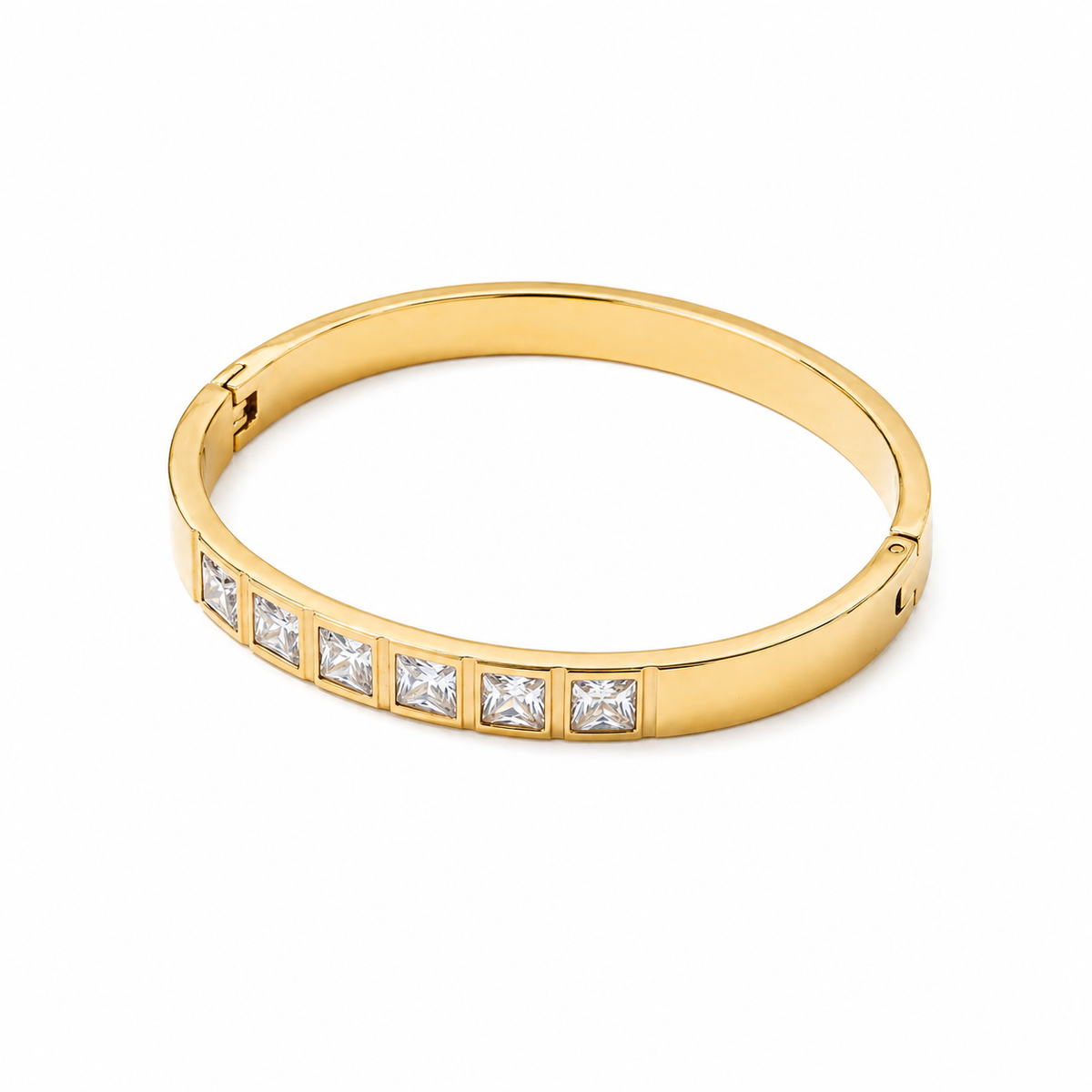 Princess Cut Channel Set CZ Eternity Baby Kada Bangle | Gold Plated Square Stone Bracelet for Women