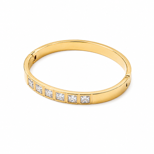 Princess Cut Channel Set CZ Eternity Baby Kada Bangle | Gold Plated Square Stone Bracelet for Women