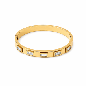 Triple Princess Cut CZ Bezel Baby Kada Bangle | Gold Plated Slim Three Stone Bracelet for Women
