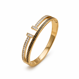 Greek Key Open Dual Band Baby Kada Bangle | Gold Plated Vintage Cuff Bracelet for Women