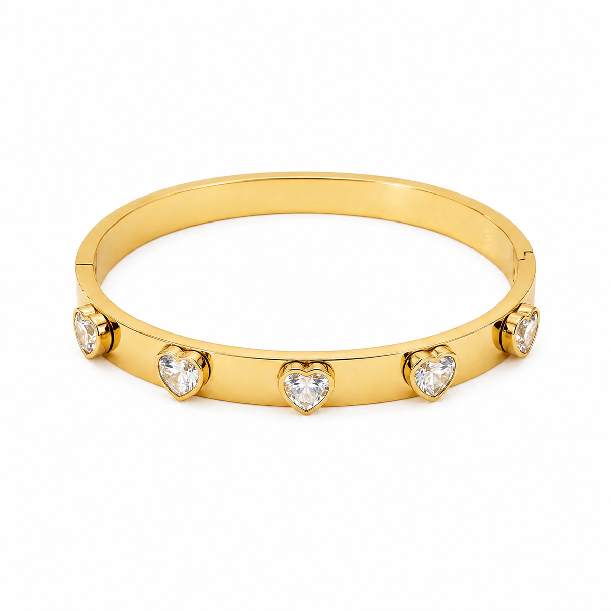 Heart CZ Studded Love Style Baby Kada Bangle | Gold Plated Bezel-Set Cuff Bracelet for Women