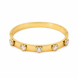 Heart CZ Studded Love Style Baby Kada Bangle | Gold Plated Bezel-Set Cuff Bracelet for Women