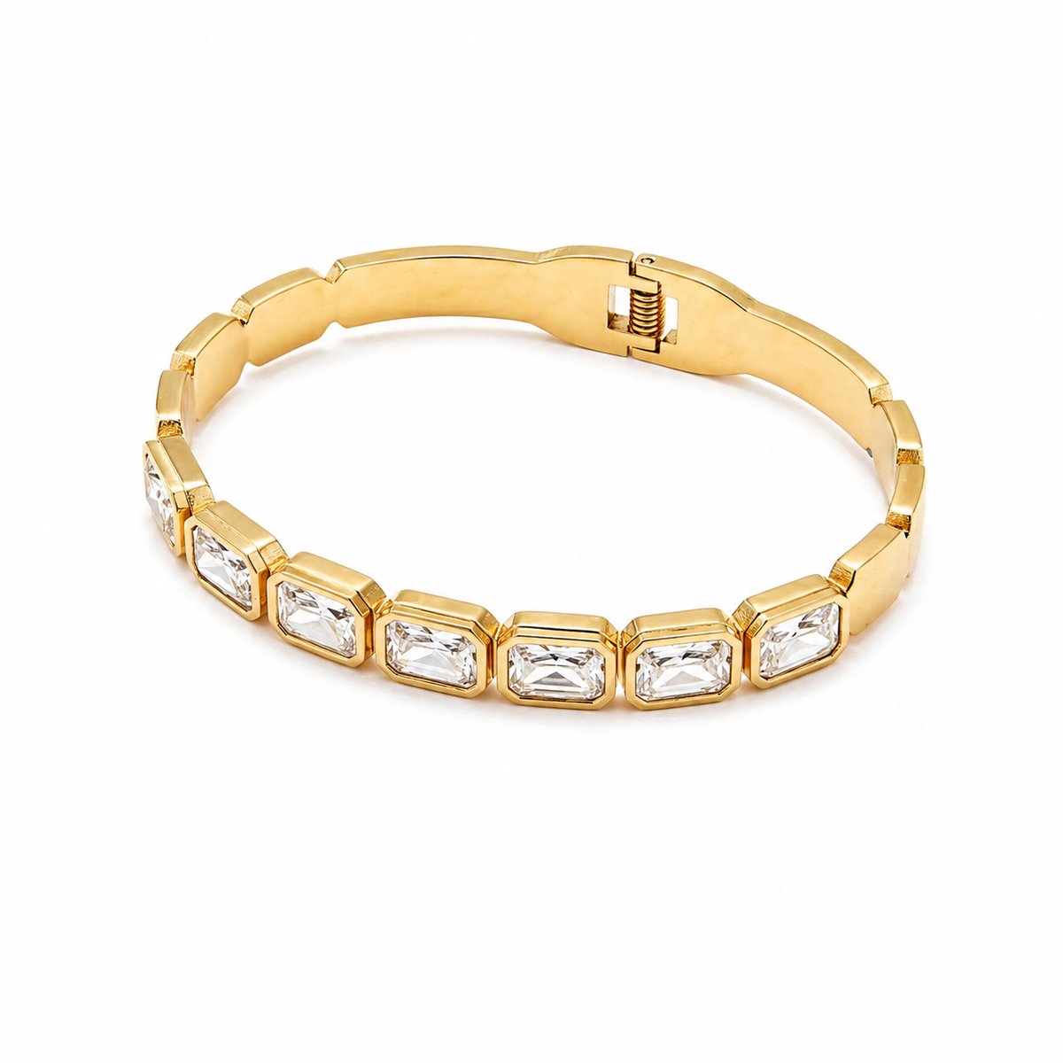 Princess Cut Bezel CZ Eternity Baby Kada Bangle | Gold Plated Five Stone Statement Bracelet for Women