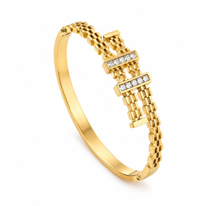 Multi Strand Mesh Chain Baguette CZ Baby Kada Bangle | Gold Plated Plaque Statement Bracelet for Women