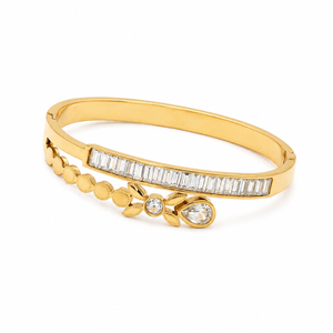 Pave CZ Infinity Bow Centerpiece Baby Kada Bangle | Gold Plated Romantic Stackable Bracelet for Women