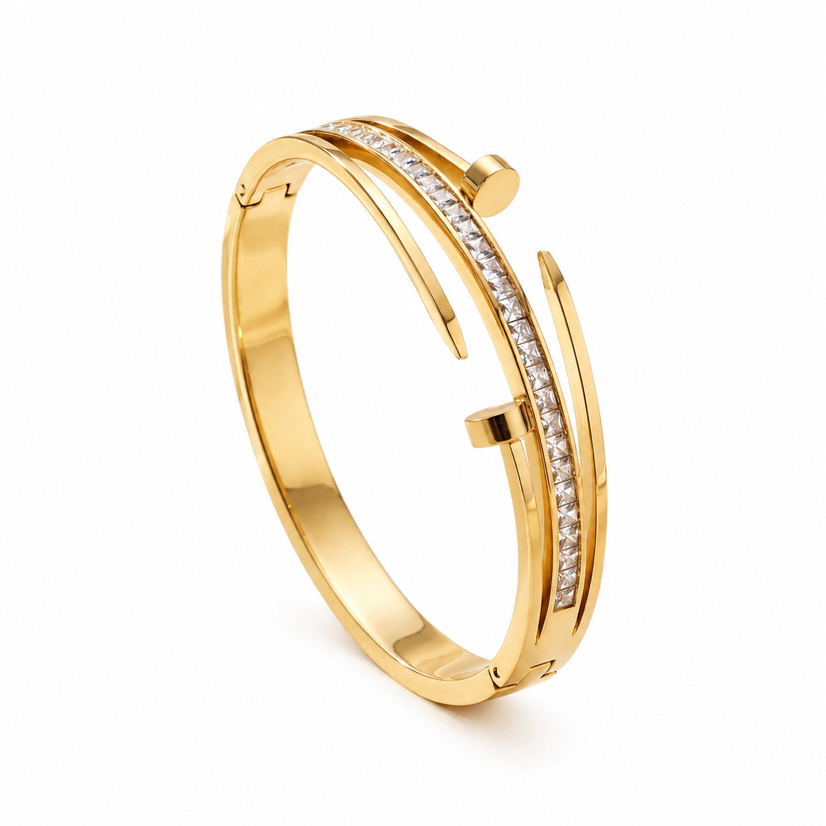 Open Bypass Nail Design Pave CZ Baby Kada Bangle | Gold Plated Screw Head Cuff Bracelet for Women