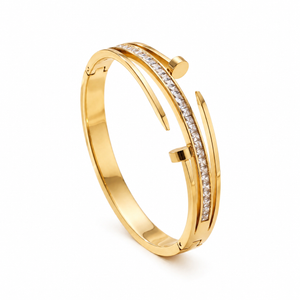 Open Bypass Nail Design Pave CZ Baby Kada Bangle | Gold Plated Screw Head Cuff Bracelet for Women