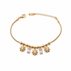 Gold Plated Snake Chain Bracelet with Starburst Floral Motif and White Baguette Stone Dangling Charms