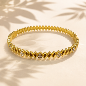 Gold Pyramid Diamond Stud All Around Oval Kada for Women | Pointed Geometric Stone Stainless Steel Ladies Bangle | Bold Festive Jewellery
