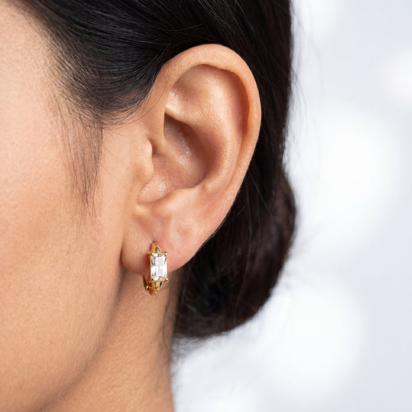 Gold Plated Baguette CZ Huggie Hoop Earrings