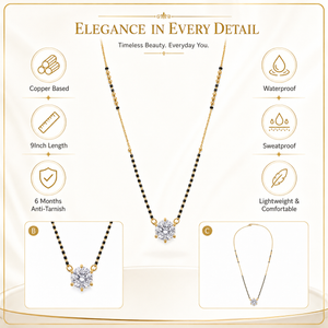 KZ Gold Plated Pink Marquise CZ Mangalsutra for Women Black Bead Chain Teardrop Pendant FS
