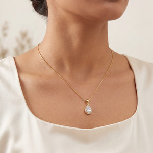 Gold Teardrop Solitaire CZ Pendant Chain Anti-Tarnish Necklace