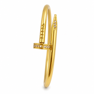 Gold Nail Shape Cuff Kada for Women | Stainless Steel Anti Tarnish Open End Bangle | Stylish Wrist Jewellery