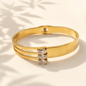 Gold Twisted Rope Diamond Oval Kada for Women | Braided Stone Stainless Steel Ladies Bangle | Textured Festive Jewellery