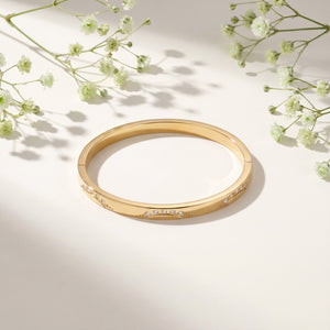 Slim Plain Gold Bezel CZ Baby Kada Bangle | Minimalist Stackable Cuff Bracelet for Women