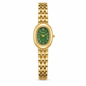 Watches Gold-Tone Oval Green Dial Roman Numeral Bracelet Watch for Women