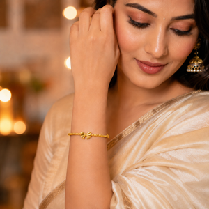 Gold Plain Beaded Twisted Cuff Kada for Women | Ball End Open Bangle | Classic Daily Wear Wrist Jewellery