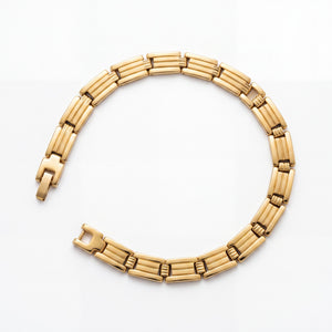 Men's Gold Plated Stainless Steel Slim Vertical Bar-Link Bracelet